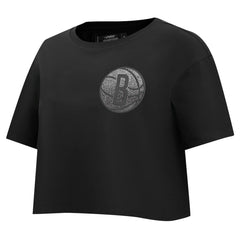 Black Brooklyn Nets Pro Standard Women's Jewels Boxy Cropped T-Shirt | NBA