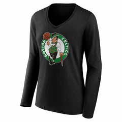 Black Boston Celtics Women's Primary Logo Long Sleeve V-Neck T-Shirt | NBA