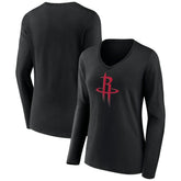 Black Houston Rockets Women's Primary Logo Long Sleeve V-Neck T-Shirt | NBA