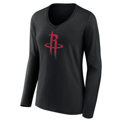 Black Houston Rockets Women's Primary Logo Long Sleeve V-Neck T-Shirt | NBA