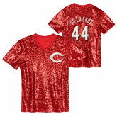 Elly De La Cruz Cincinnati Reds Juniors Name & Number Sequin V-Neck Top - MLB Tops