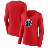 Red Washington Wizards Women's Primary Logo Long Sleeve V-Neck T-Shirt | NBA