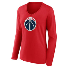 Red Washington Wizards Women's Primary Logo Long Sleeve V-Neck T-Shirt | NBA