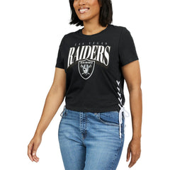 Las Vegas Raiders WEAR by Erin Andrews Women's Lace Up Side Modest Cropped T-Shirt | NFL On sale