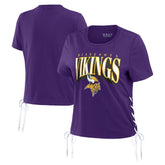 Minnesota Vikings WEAR by Erin Andrews Women's Lace Up Side Modest Cropped T-Shirt | NFL US