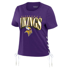 Minnesota Vikings WEAR by Erin Andrews Women's Lace Up Side Modest Cropped T-Shirt | NFL US