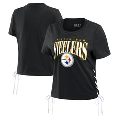 Pittsburgh Steelers WEAR by Erin Andrews Women's Lace Up Side Modest Cropped T-Shirt | NFL Discount