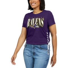 Baltimore Ravens WEAR by Erin Andrews Women's Lace Up Side Modest Cropped T-Shirt | NFL New
