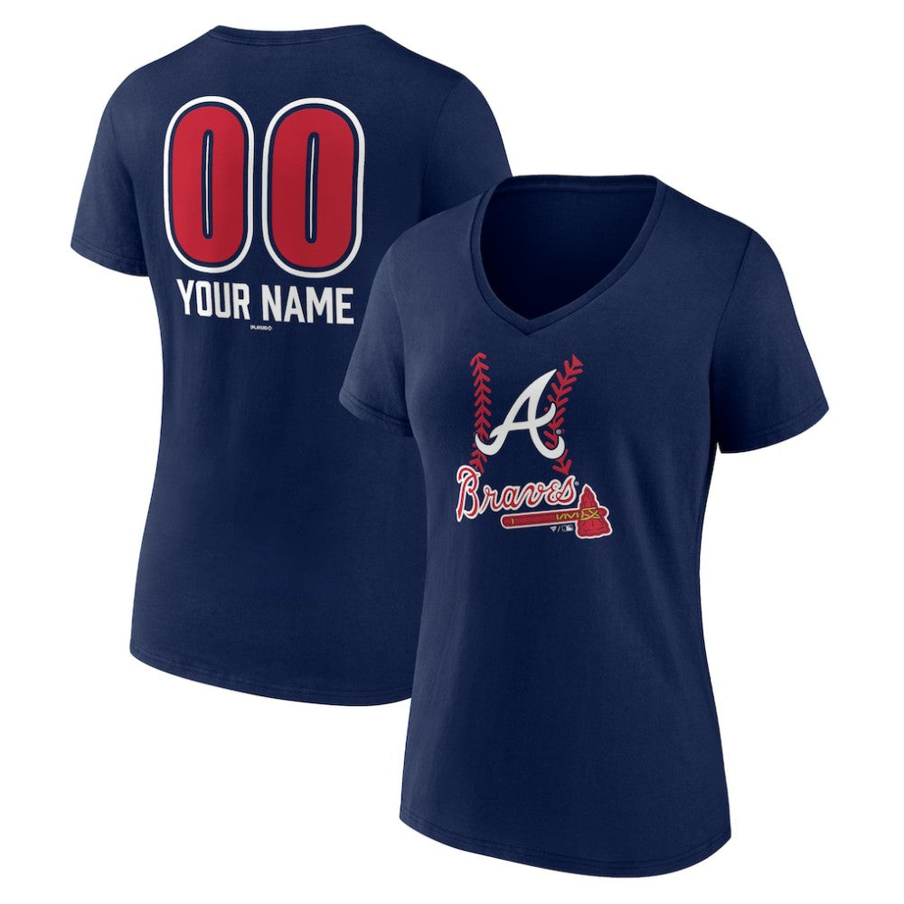 Atlanta Braves Women's Personalized Name & Number Fastball V-Neck T-Shirt - MLB T-shirts