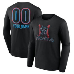 Miami Marlins Personalized Name & Number Fastball Long Sleeve T-Shirt - MLB T-shirts