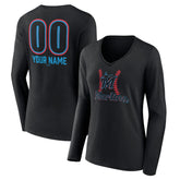 Miami Marlins Women's Personalized Name & Number Fastball Long Sleeve V-Neck T-Shirt - MLB T-shirts