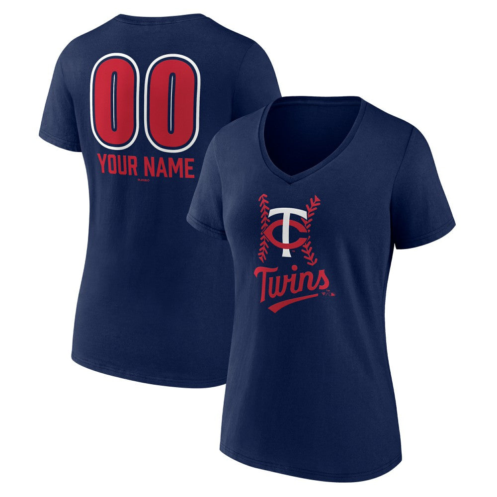 Minnesota Twins Women's Personalized Name & Number Fastball V-Neck T-Shirt - MLB T-shirts