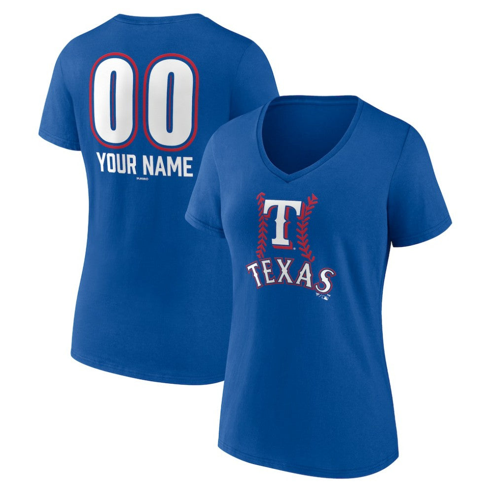 Texas Rangers Women's Personalized Name & Number Fastball V-Neck T-Shirt - MLB T-shirts