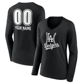 Los Angeles Dodgers Women's Personalized Name & Number Fastball Long Sleeve V-Neck T-Shirt - MLB T-shirts