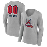 Atlanta Braves Women's Personalized Name & Number Fastball Long Sleeve V-Neck T-Shirt - MLB T-shirts