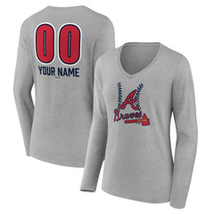 Atlanta Braves Women's Personalized Name & Number Fastball Long Sleeve V-Neck T-Shirt - MLB T-shirts