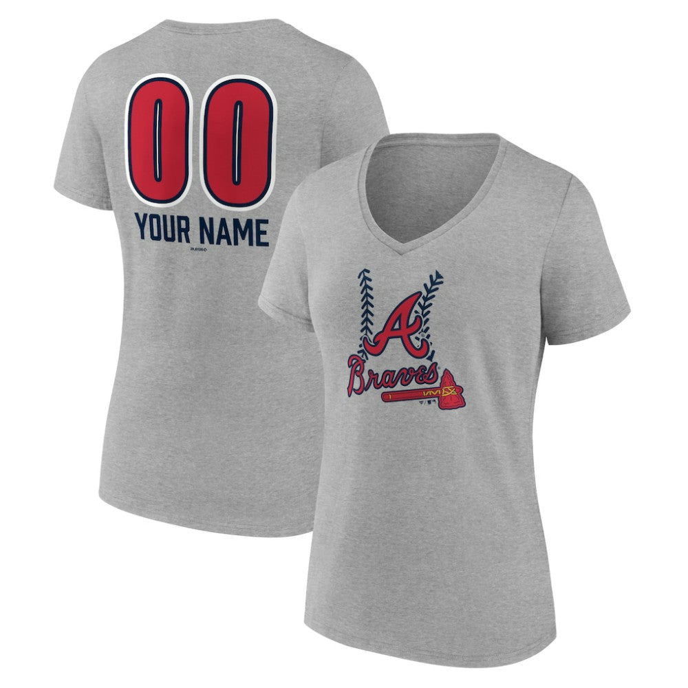 Atlanta Braves Women's Personalized Name & Number Fastball V-Neck T-Shirt - MLB T-shirts