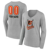 Baltimore Orioles Women's Personalized Name & Number Fastball Long Sleeve V-Neck T-Shirt - MLB T-shirts