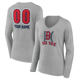 Boston Red Sox Women's Personalized Name & Number Fastball Long Sleeve V-Neck T-Shirt - MLB T-shirts