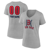 Boston Red Sox Women's Personalized Name & Number Fastball V-Neck T-Shirt - MLB T-shirts