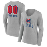 Chicago Cubs Women's Personalized Name & Number Fastball Long Sleeve V-Neck T-Shirt - MLB T-shirts