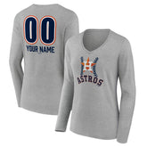 Houston Astros Women's Personalized Name & Number Fastball Long Sleeve V-Neck T-Shirt - MLB T-shirts