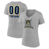 Milwaukee Brewers Women's Personalized Name & Number Fastball V-Neck T-Shirt - MLB T-shirts