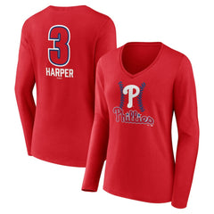 Bryce Harper Philadelphia Phillies Women's Fastball Player Name & Number Long Sleeve V-Neck T-Shirt - MLB T-shirts