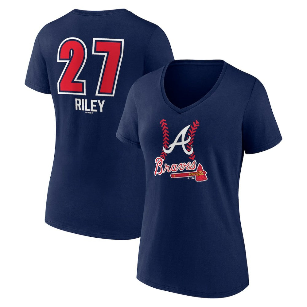 Austin Riley Atlanta Braves Women's Fastball Player Name & Number V-Neck T-Shirt - MLB T-shirts