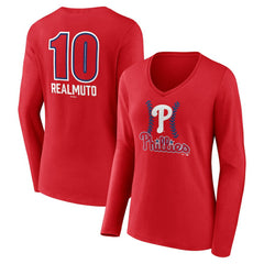 J.T. Realmuto Philadelphia Phillies Women's Fastball Player Name & Number Long Sleeve V-Neck T-Shirt - MLB T-shirts