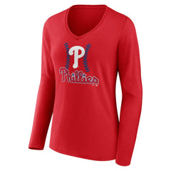 Alec Bohm Philadelphia Phillies Women's Fastball Player Name & Number Long Sleeve V-Neck T-Shirt - MLB T-shirts