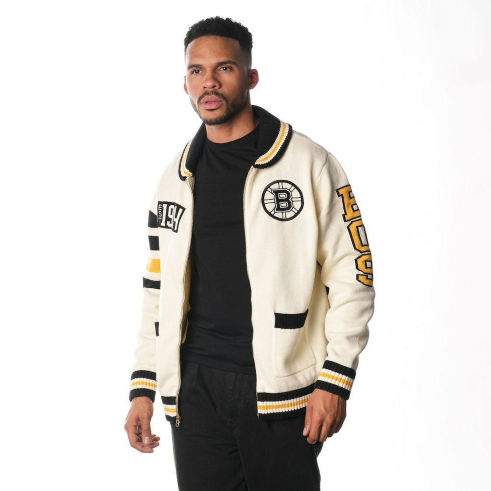 Boston Bruins The Wild Collective Unisex Jacquard Full-Zip Sweater - NHL