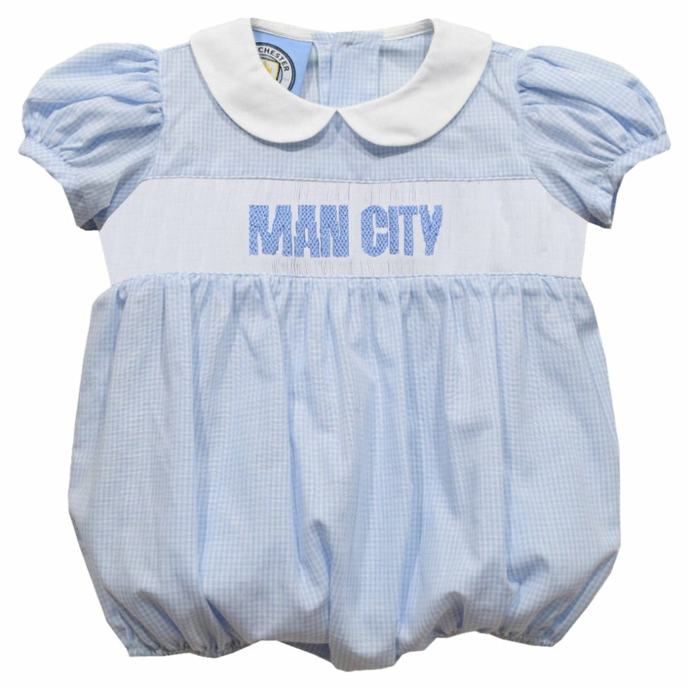 Manchester City Vive La Fete Girl's Infant Mini Check Smocked Bubble Dress Discount - Sky Blue
