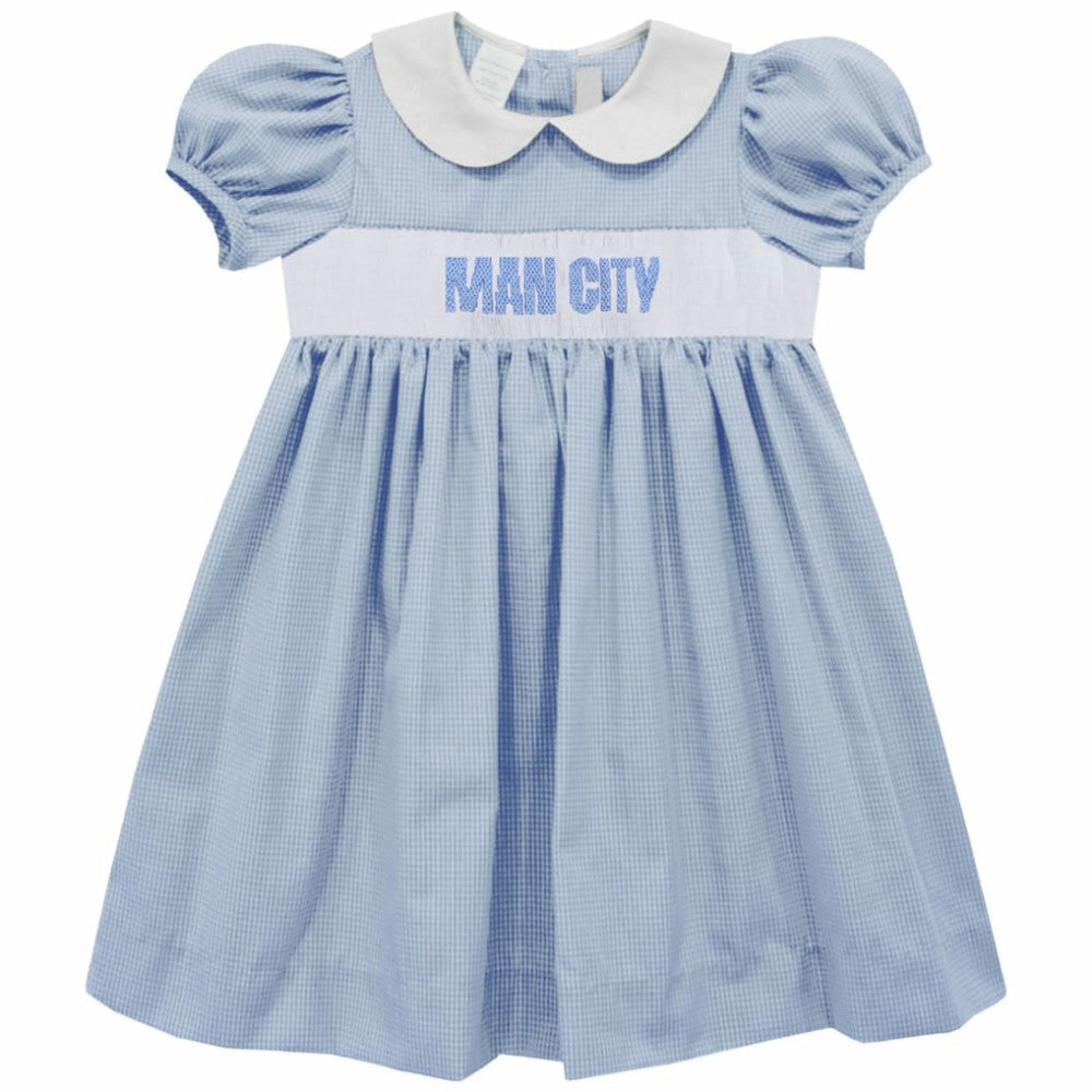 Manchester City Vive La Fete Girls Toddler Gingham Smocked Dress Discount - Sky Blue