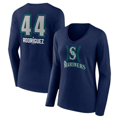 Julio Rodríguez Seattle Mariners Women's Name & Number Fastball V-Neck Long Sleeve T-Shirt - MLB T-shirts