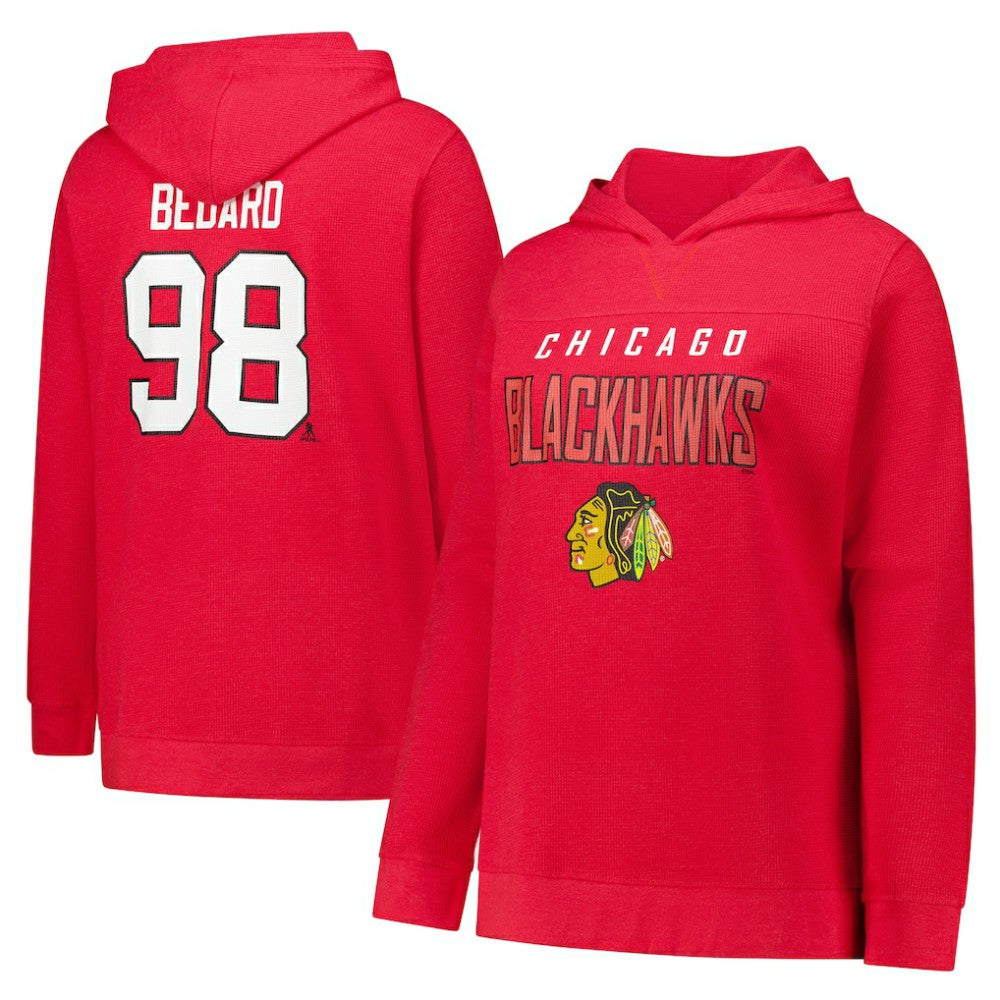 Connor Bedard Chicago Blackhawks Profile Women's Plus Size Name & Number Thermal Pullover Hoodie - NHL Hoodies