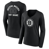 Boston Bruins Women's Personalized Name & Number Monochrome Long Sleeve V-Neck T-Shirt - NHL T-shirts