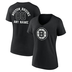 Boston Bruins Women's Personalized Name & Number Monochrome V-Neck T-Shirt - NHL T-shirts