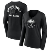 Buffalo Sabres Women's Personalized Name & Number Monochrome Long Sleeve V-Neck T-Shirt - NHL T-shirts