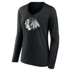 Chicago Blackhawks Women's Personalized Name & Number Monochrome Long Sleeve V-Neck T-Shirt - NHL T-shirts