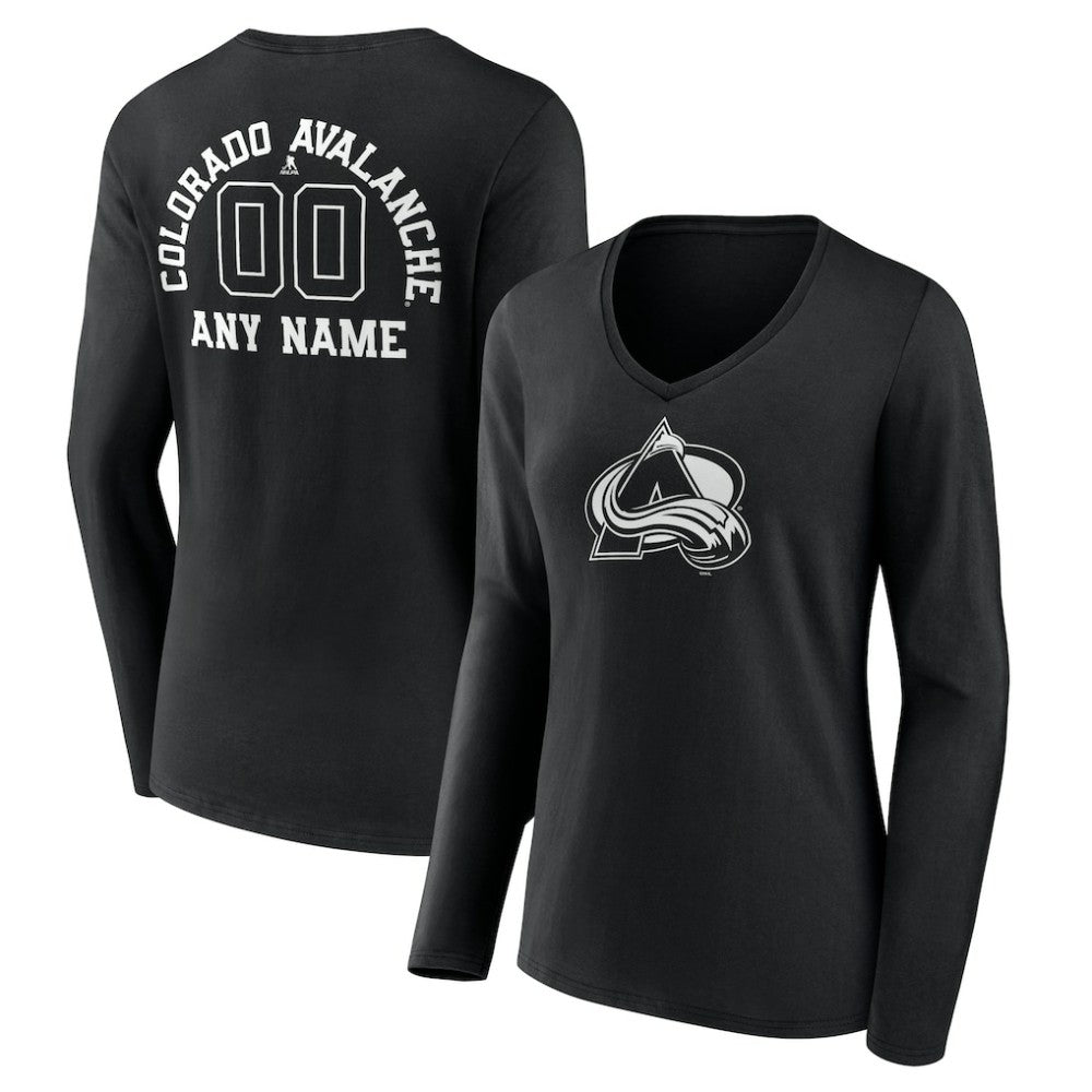Colorado Avalanche Women's Personalized Name & Number Monochrome Long Sleeve V-Neck T-Shirt - NHL T-shirts
