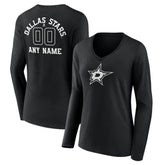 Dallas Stars Women's Personalized Name & Number Monochrome Long Sleeve V-Neck T-Shirt - NHL T-shirts