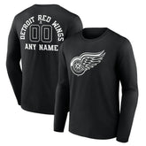 Detroit Red Wings Personalized Name & Number Monochrome Long Sleeve T-Shirt - NHL T-shirts