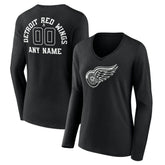 Detroit Red Wings Women's Personalized Name & Number Monochrome Long Sleeve V-Neck T-Shirt - NHL T-shirts