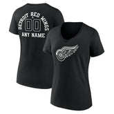 Detroit Red Wings Women's Personalized Name & Number Monochrome V-Neck T-Shirt - NHL T-shirts