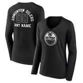 Edmonton Oilers Women's Personalized Name & Number Monochrome Long Sleeve V-Neck T-Shirt - NHL T-shirts