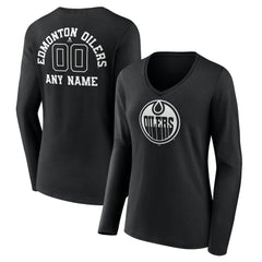 Edmonton Oilers Women's Personalized Name & Number Monochrome Long Sleeve V-Neck T-Shirt - NHL T-shirts