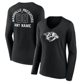Nashville Predators Women's Personalized Name & Number Monochrome Long Sleeve V-Neck T-Shirt - NHL T-shirts