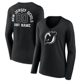 New Jersey Devils Women's Personalized Name & Number Monochrome Long Sleeve V-Neck T-Shirt - NHL T-shirts
