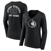 Ottawa Senators Women's Personalized Name & Number Monochrome Long Sleeve V-Neck T-Shirt - NHL T-shirts